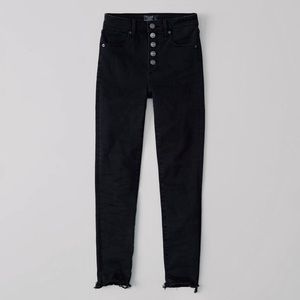 Abercrombie & Fitch High Rise Super Skinny Button Front Jeans - Black 27 Long